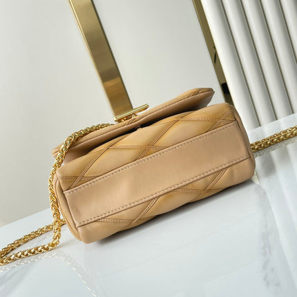 GO-14 PM 20 IN LIGHT FAWN QUILTED LAMBSKIN GOLD HARDWARE