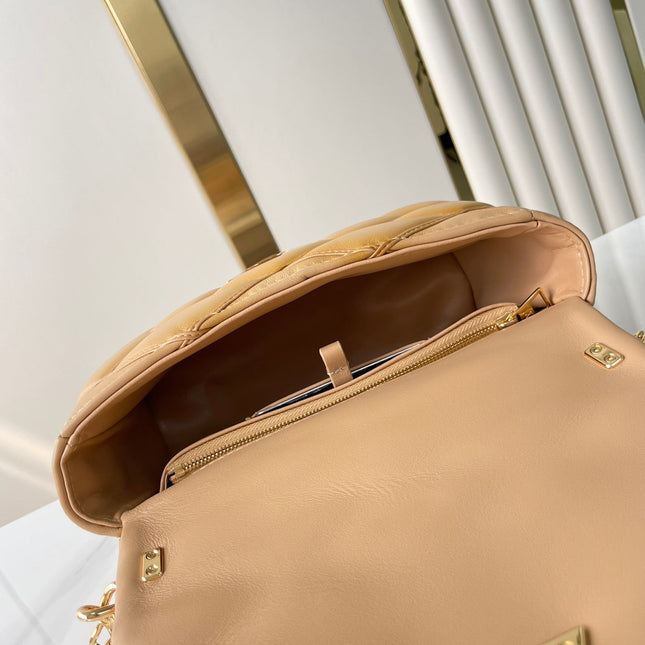 GO-14 PM 20 IN LIGHT FAWN QUILTED LAMBSKIN GOLD HARDWARE