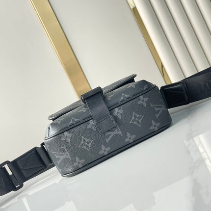 GETAWAY MESSENGER 18 IN GUN METAL MONOGRAM ECLIPSE CANVAS