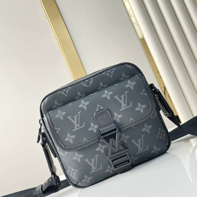 GETAWAY MESSENGER 18 IN GUN METAL MONOGRAM ECLIPSE CANVAS