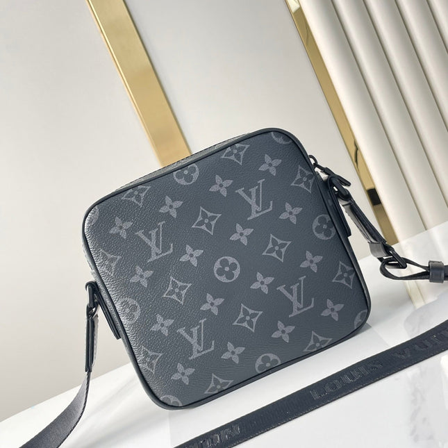 GETAWAY MESSENGER 18 IN GUN METAL MONOGRAM ECLIPSE CANVAS