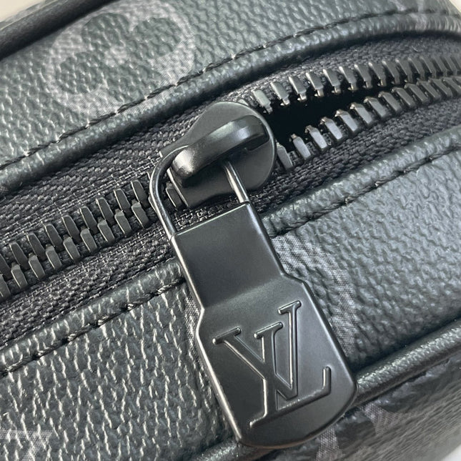 GETAWAY MESSENGER 18 IN GUN METAL MONOGRAM ECLIPSE CANVAS