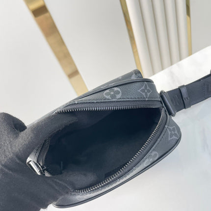 GETAWAY MESSENGER 18 IN GUN METAL MONOGRAM ECLIPSE CANVAS