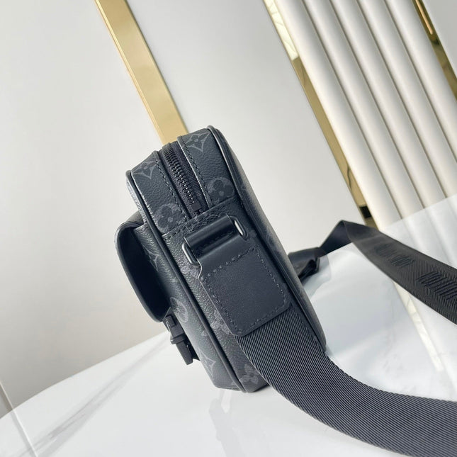 GETAWAY MESSENGER 18 IN GUN METAL MONOGRAM ECLIPSE CANVAS