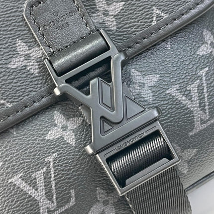 GETAWAY MESSENGER 18 IN GUN METAL MONOGRAM ECLIPSE CANVAS