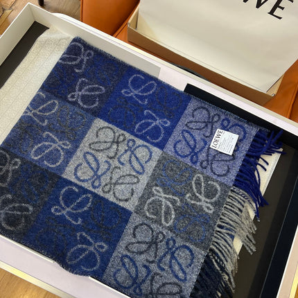 SCARF 180 CM IN BLUE WOOL AND CASHMERE 410102