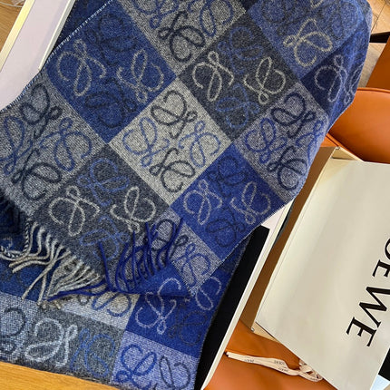 SCARF 180 CM IN BLUE WOOL AND CASHMERE 410102