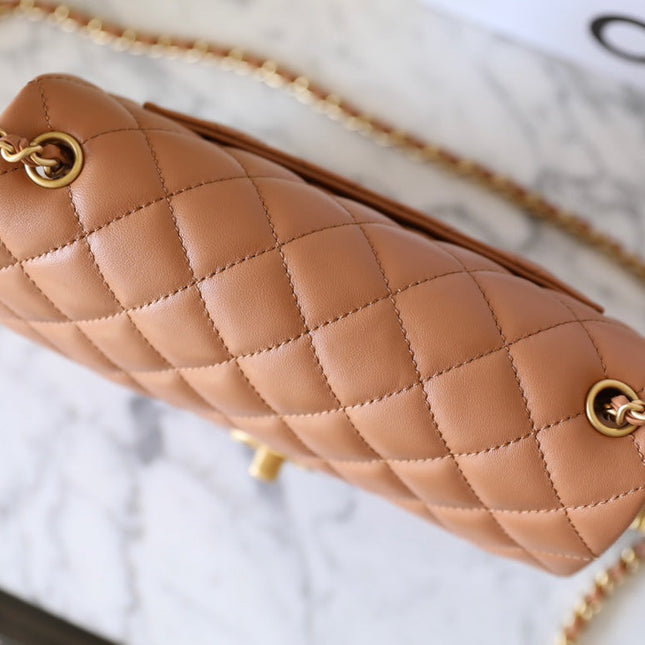 CHANEL 25S FLAP BAG 20 CM IN LIGHT BROWN LAMBSKIN WITH GOLD HARDWARE
