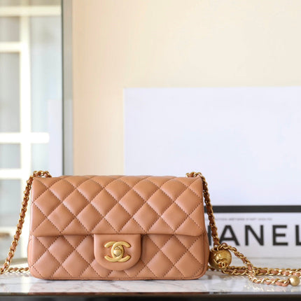 CHANEL 25S FLAP BAG 20 CM IN LIGHT BROWN LAMBSKIN WITH GOLD HARDWARE