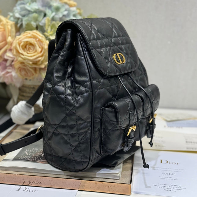 MEDIUM CARO BACKPACK 27 IN BLACK MACROCANNAGE LAMBSKIN