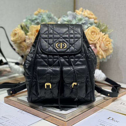 MEDIUM CARO BACKPACK 27 IN BLACK MACROCANNAGE LAMBSKIN