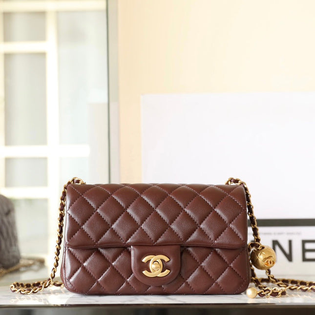 CHANEL 25S FLAP BAG 20 CM IN DARK BROWN LAMBSKIN WITH GOLD HARDWARE