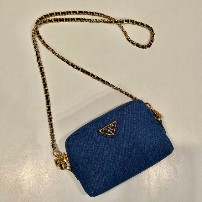 MINI BAG 14 IN AZURE BLUE DENIM GOLD HARDWARE