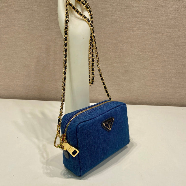 MINI BAG 14 IN AZURE BLUE DENIM GOLD HARDWARE