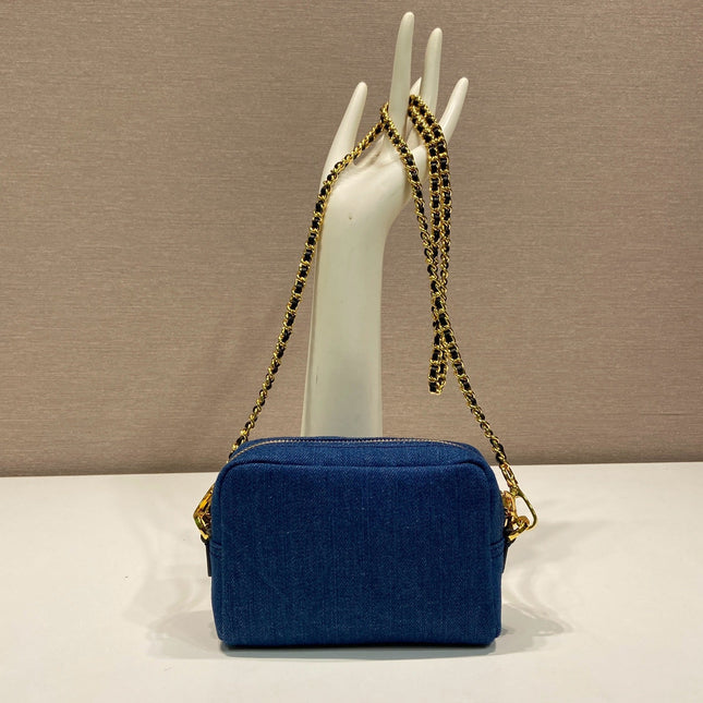 MINI BAG 14 IN AZURE BLUE DENIM GOLD HARDWARE