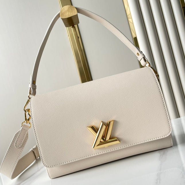 SOFT TWIST 27 IN WHITE CALFSKIN GOLD LOGO