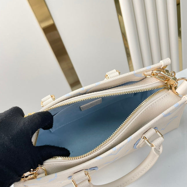 ONTHEGO 25 IN CREAM BLUE CALFSKIN GOLD HARDWARE