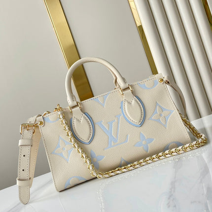 ONTHEGO 25 IN CREAM BLUE CALFSKIN GOLD HARDWARE