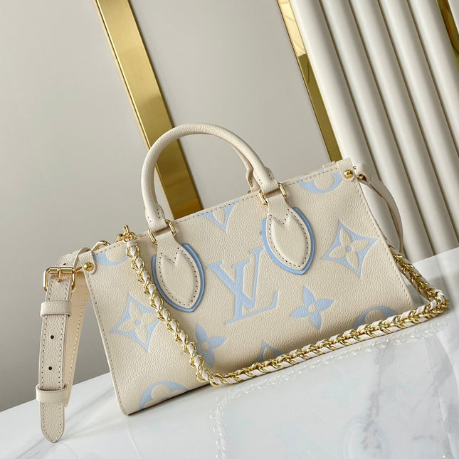 ONTHEGO 25 IN CREAM BLUE CALFSKIN GOLD HARDWARE
