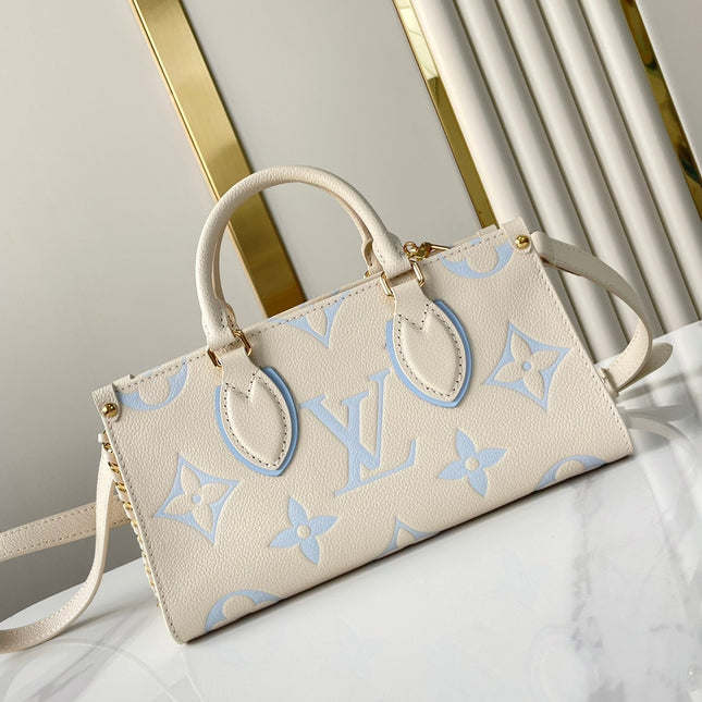 ONTHEGO 25 IN CREAM BLUE CALFSKIN GOLD HARDWARE
