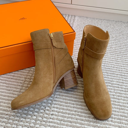 HM 25S ANKLE BOOTS 50 MM IN BROWN SUEDE WITH GOLD HARDWARE