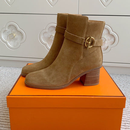 HM 25S ANKLE BOOTS 50 MM IN BROWN SUEDE WITH GOLD HARDWARE
