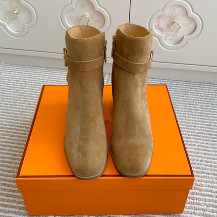 HM 25S ANKLE BOOTS 50 MM IN BROWN SUEDE WITH GOLD HARDWARE