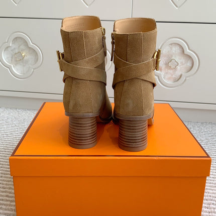 HM 25S ANKLE BOOTS 50 MM IN BROWN SUEDE WITH GOLD HARDWARE