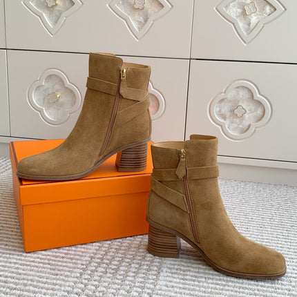 HM 25S ANKLE BOOTS 50 MM IN BROWN SUEDE WITH GOLD HARDWARE