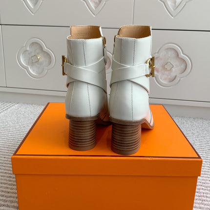 HM 25S ANKLE BOOTS 50 MM IN WHITE CALFSKIN WITH GOLD HARDWARE