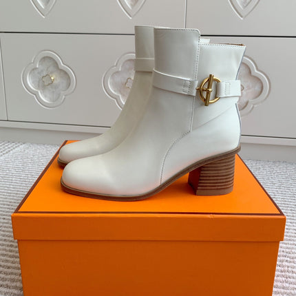 HM 25S ANKLE BOOTS 50 MM IN WHITE CALFSKIN WITH GOLD HARDWARE