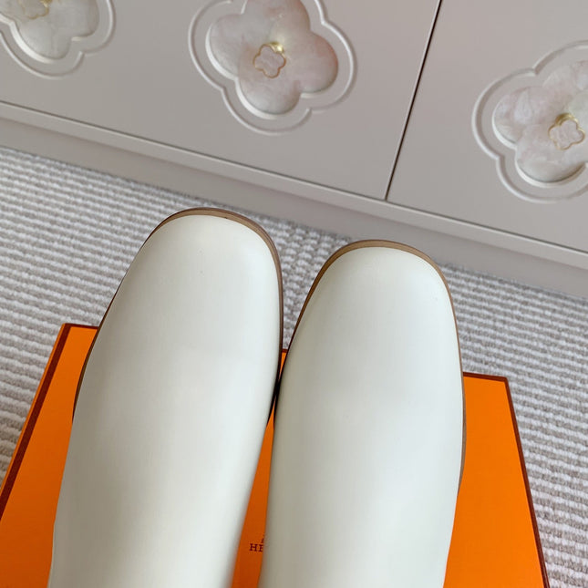 HM 25S ANKLE BOOTS 50 MM IN WHITE CALFSKIN WITH GOLD HARDWARE