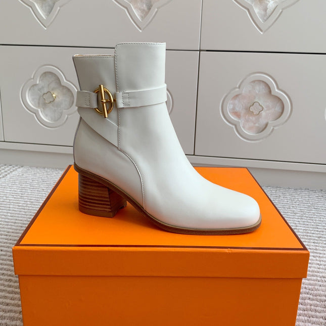 HM 25S ANKLE BOOTS 50 MM IN WHITE CALFSKIN WITH GOLD HARDWARE
