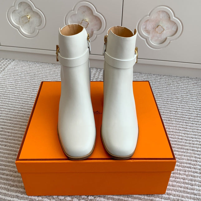 HM 25S ANKLE BOOTS 50 MM IN WHITE CALFSKIN WITH GOLD HARDWARE