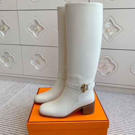 HM 25S TALL BOOTS 50 MM IN WHITE CALFSKIN WITH GOLD HARDWARE