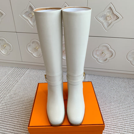 HM 25S TALL BOOTS 50 MM IN WHITE CALFSKIN WITH GOLD HARDWARE