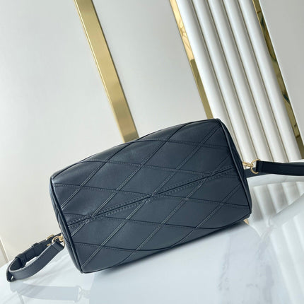 SPEEDY BANDOULIÈRE 25 WITH CRISS CROSS PATTERN IN BLACK LAMBSKIN