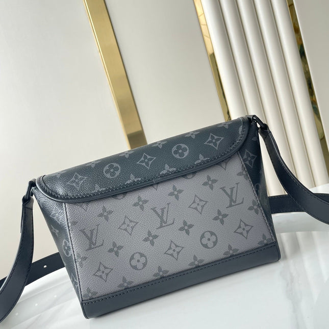 PULSE MESSENGER 26 IN GUN METAL MONOGRAM ECLIPSE COATED CANVAS