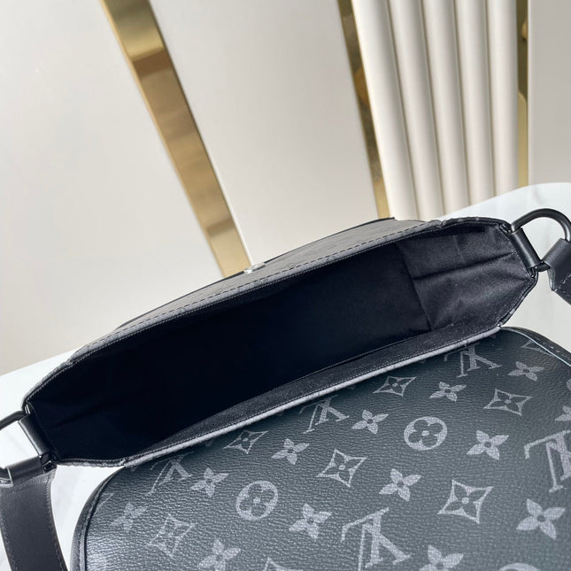 PULSE MESSENGER 26 IN GUN METAL MONOGRAM ECLIPSE COATED CANVAS