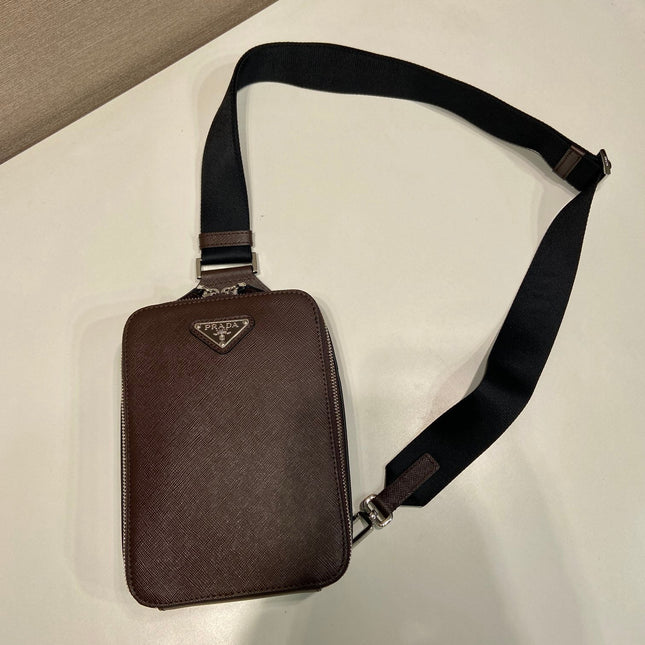 CHEST BAG 20 IN CHOCOLATE SAFFIANO LEATHER