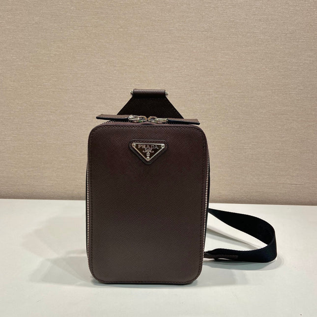 CHEST BAG 20 IN CHOCOLATE SAFFIANO LEATHER