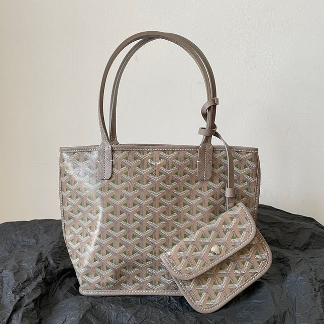 ANJOU MINI BAG 20 IN GREY MIX GREEN GOYARDINE CANVAS AND CALFSKIN