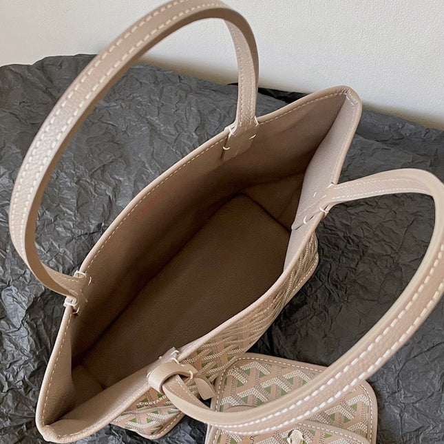 ANJOU MINI BAG 20 IN GREY MIX GREEN GOYARDINE CANVAS AND CALFSKIN