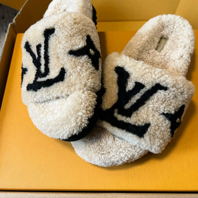 SLIPPER IN CAMEL BEIGE MIX BLACK FLEECE