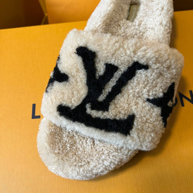 SLIPPER IN CAMEL BEIGE MIX BLACK FLEECE