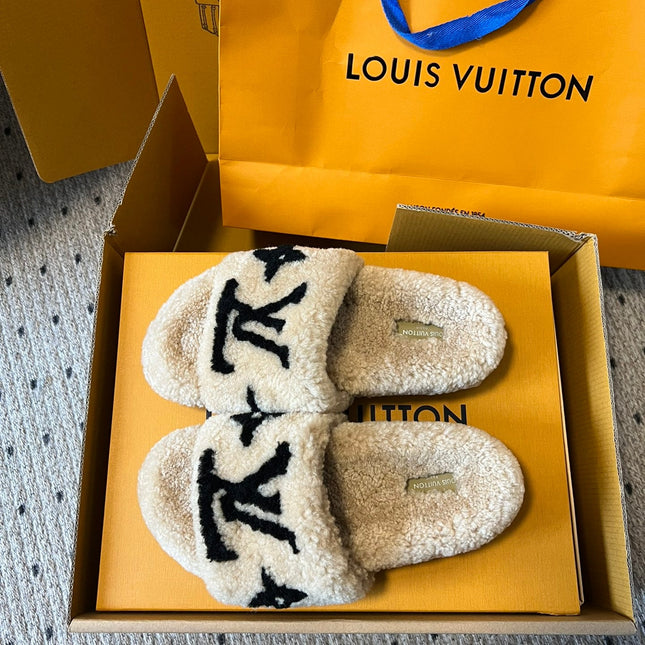 SLIPPER IN CAMEL BEIGE MIX BLACK FLEECE