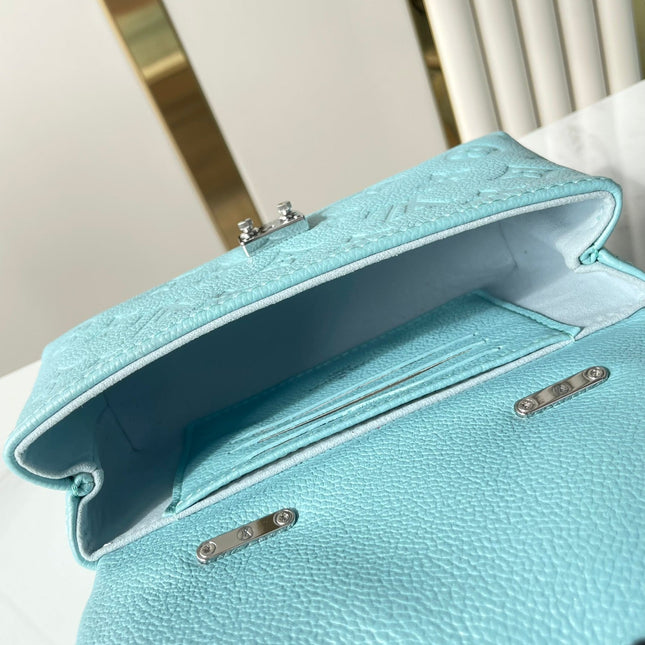 NANO MADELEINE 21 IN SKY BLUE EMBOSSED CALFSKIN SILVER HARDWARE