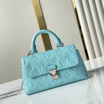 NANO MADELEINE 21 IN SKY BLUE EMBOSSED CALFSKIN SILVER HARDWARE