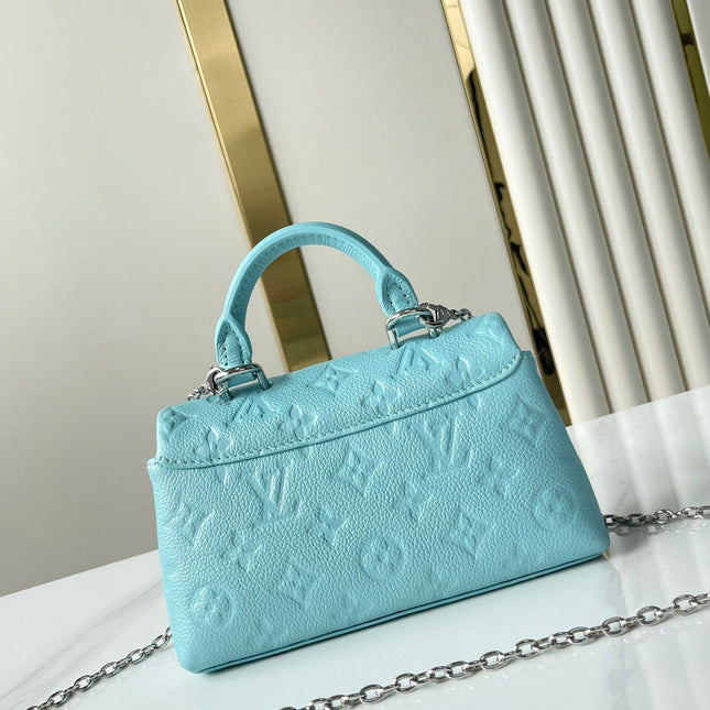 NANO MADELEINE 21 IN SKY BLUE EMBOSSED CALFSKIN SILVER HARDWARE