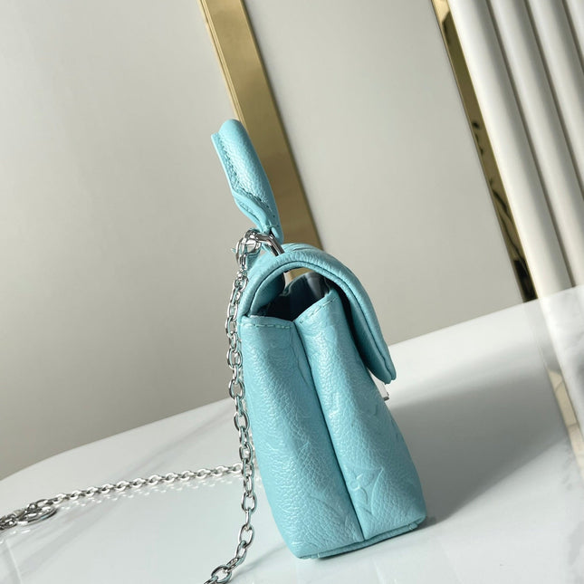NANO MADELEINE 21 IN SKY BLUE EMBOSSED CALFSKIN SILVER HARDWARE